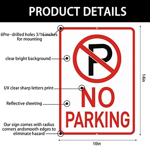 6 Бр. Табели Паркинг е забранено с емблематичен знак 14x10 инча, Отразяваща алуминиев знак Паркинг е забранено, защитен от uv, устойчиви на атмосферни влияния, водоустойчив, с трайно мастило, промишлени предупредителни