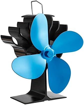 LYNLYN 4 Остриета Черен Вентилатор за камина Вентилатор за печки С топлинна захранването Дърво Горелка Тих Домашен Вентилатор за камина Ефективно разпределение на топлинна енергия (Цвят: синьо)