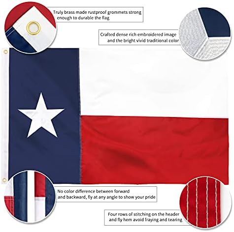 XIFAN Премия Флаг на щата Тексас 3x5 Открит, с бродирани Звездите/Вшитыми ивици/4 Бода подшивания, сверхпрочный 210D найлон, здрав, издръжлив - Ярък принт, водоустойчив