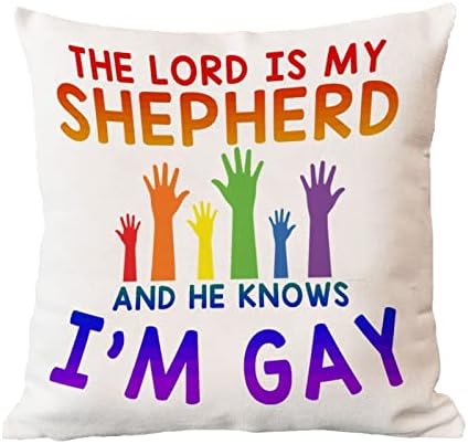 Дъгова Гордост Гей Лесби един и същи пол ЛГБТК Калъфка За възглавница Господ Мой Пастир, и Той знае, че аз съм гей Калъфка Калъф За възглавница Декоративна Калъфка Д