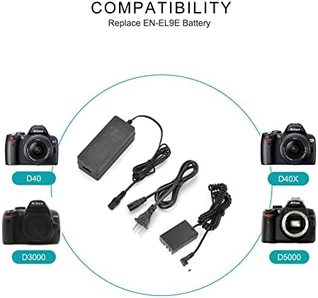 Newmowa EN-EL9 Взаимозаменяеми Фиктивен Батерия, захранващ Адаптер ac адаптер и Конектор dc Зарядно Устройство, Комплект за Nikon D40, D40X, D60, D3000, D5000 Камери