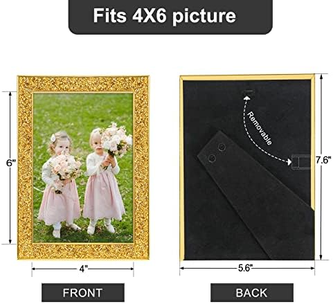 Комплект рамки за снимки IZIDDO 4x6 от 2 теми, Златна Фоторамка с диаманти от метал и истинско стъкло, Лъскава рамка за стенен или настолен дисплей (4x6, злато)...