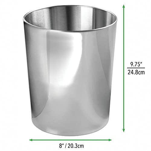 mDesign Кръгло Метално Малка кофа за Боклук с обем 1,7 Литра, боклук за баня, кухня, спалня, офис - Здрава Неръждаема стомана - Колекция Mirri - 2 опаковки - Полиран