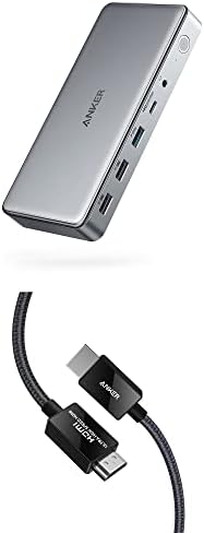 Кабел Anker 8K @ 60Hz HDMI, ultra-висока скорост на 4K @ 120Hz 48 gbps, 6,6 фута кабел Ultra HD HDMI-HDMI и зарядно устройство Anker с троен дисплей за MacBook M1, докинг станция 563 USB C (10 в 1)