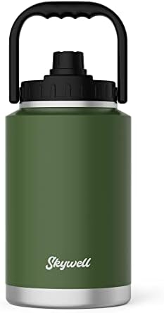 Случайна бутилка за вода SkyWell Бутилка за вода от неръждаема стомана с обем 1 литър с комплект и широко Гърло, Защитени от изпотяване и стягане, Кана за вода с капацитет от 128 грама с Аксесоари за улицата, Зехтин