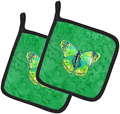 Carolin's Treasures 8863PTHD Пеперуда Зелена на Зелено Двойка Прихваток, Кухненски Топлоустойчиви кухненски ръкавици, Комплекти Прихваток за Фурната, Горещи Подложки за Готвене, Печене, барбекю,