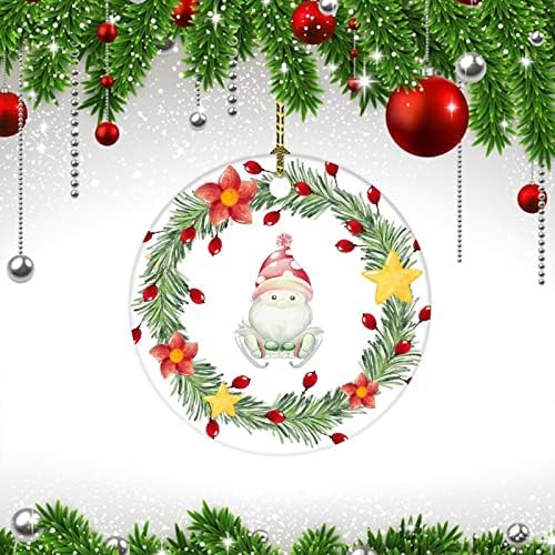 Коледен Венец с Гномом, Украса за коледната Елха 2022, Ботаническата Венец, Двупосочен през Цялата Керамичен Коледен Декор, Сувенир, Подарък