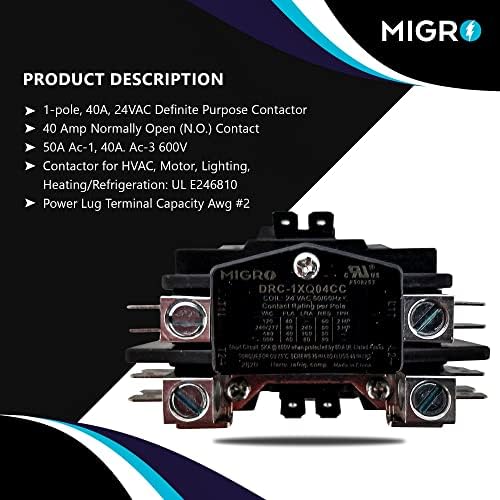 Migro 1 Щифта на контактор за променлив ток с мощност 40 ампера за тежки условия на работа Замества Почти всички битови 1-полюсные модели (Гарантиране на Migro 1 Pole -2 г) Име ?