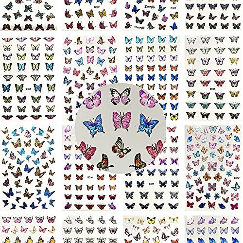 Набор от 16 Пролетни стикери-пеперуди за Нокти-арт с Клейкими стикери-пеперуди