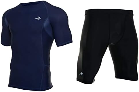 Комплект мъжки Компрессионной ризи с къс ръкав и шорти CompressionZ (тъмно синьо / черен, Голям размер)