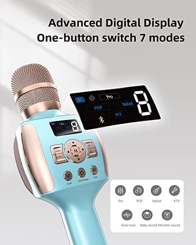 Микрофон за караоке MEINIAO с цифров екран, Лаптоп с Bluetooth и микрофон за партита, караоке, музика и записи за всички iOS, Android, PC A2 (син)