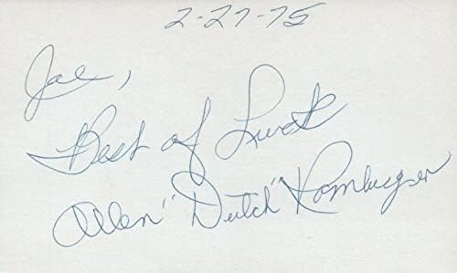 Алън Датч Ромбергер 1954 г. съобщение (декември 1983) Подписа карта 3x5 с разположени надписи JSA COA - MLB