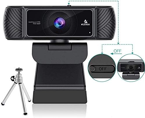 Уеб камера NexiGo 1080P 60 Кадъра в секунда, със Софтуер за управление и микрофон, автофокус, с Защитен калъф и статив, Компютърна уеб камера N680P Pro за отбора Skype Zoom, Тенис на лаптопа Mac PC