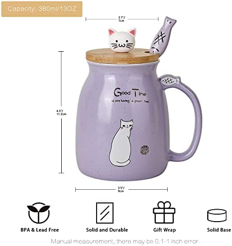 Комплект чаши със Сладък Котка от 4 Керамични чаши кафе на Сладък капак във формата на Коте и лъжица за Риба, Нов, Комплект чаши за Сутрешния чай с Мляко за Момичета, ?