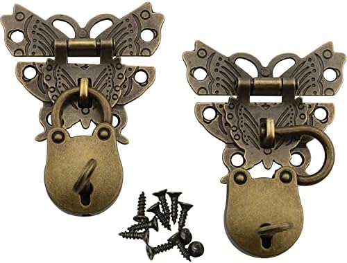 DGBRSM Комплект от 2 Ключалки-пеперуди с Винтове и Мини-Замочком в Старинен Стил с Ключовете за Малки Дървени Шкатулок за Бижута, Шкаф за Куфари, Бронз