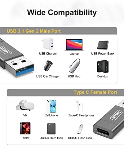 USB Адаптер C 10 gbps за свързване към USB конектора, 2 комплекта, двупосочен USB адаптер A-USB C от с сплав с висока скорост на пренос на данни и стабилна зареждане за лаптоп, зарядно устройство, захранване, Quest