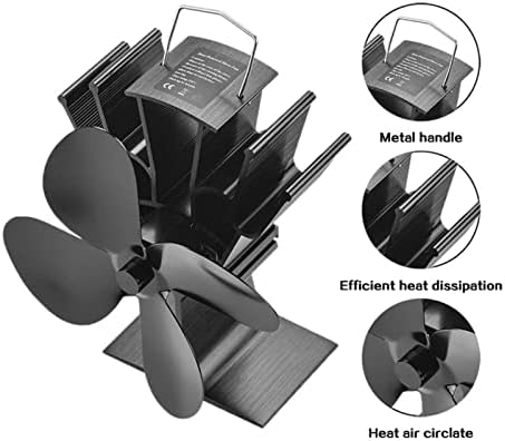 XFADR SRLIWHITE 4 Голям Вентилатор за камина, вентилатор за печки с топлинна захранването на Горелката на черно дърво, Екологично Чист, Тих вентилатор, Ефективен поток на топлина за дома (Черен цвят)