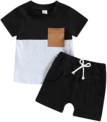 CREAIRY/ Комплект Дрехи За Малки Момчета с Къс Ръкав, Тениска с Цветен Блок, Блузи, къси Панталони за съвсем малък, Панталони, Летни Дрехи от 2 теми