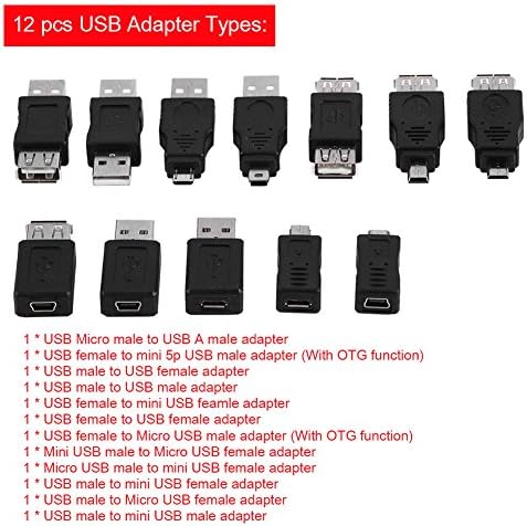 Адаптери Yosoo Health Gear USB 2.0, 12 бр., Няколко адаптери USB2.0, Мини-Преобразуватели от Типа Мъж-жена, Набор от Конектори USB-USB Адаптери