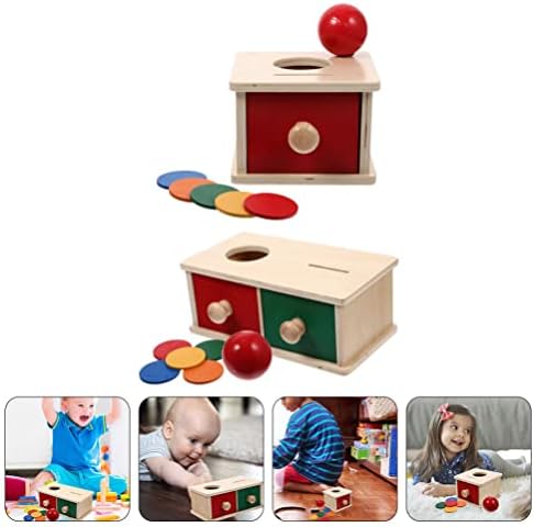 Toyvian Montessori Box Играчки Набор от Игри за малки Деца е Кутия за Монети, 2 Комплекта Кутия за опазване на Обект с Чекмедже и една Лъжичка на Пълноценната Образователна Дейност Куб За Подреждане и Сортиране на Играчки