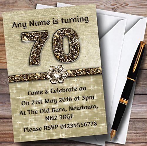 Титаново-Златни Блестящи Персонални Покани на парти в чест на 70-годишнината