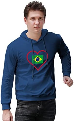 Love Brazili Червено Сърце Мъжки Блузи С Дълъг Ръкав, Пуловер с Качулка, Пуловер, Hoody с Джоб
