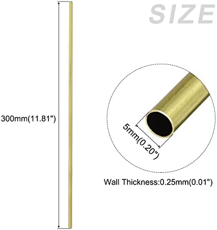 Латунная тръба METALLIXITY (5 mm OD x 0,25 mm Wall T x 300 mm L) 2 бр., Пряка Тръба за Декорация на дома, оборудване, занаяти