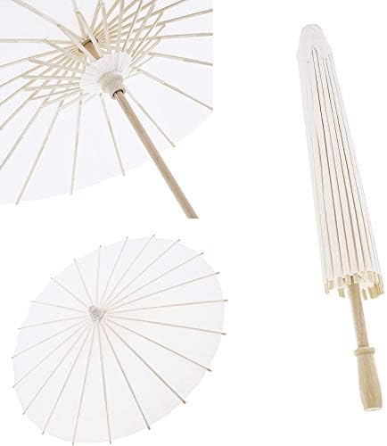 Gogmooi 10 бр. на Хартиен чадър-шезлонг Бял цвят и 10 бр. ръчно Фен на Белия цвят за занаяти собствените си ръце, за дома, Сватбен подарък, партита, декорации с ръце, Китайск