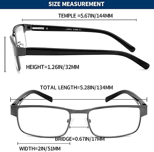 JJWELL 3 опаковки Синьо-екранировка на метални Очила за четене, за мъже, За защита от компютърни отблясъци/Намаляване на напрежението за очите/Изсушаване / на Главоболие, За четене с пружинным тръба на шарнирна връзка,
