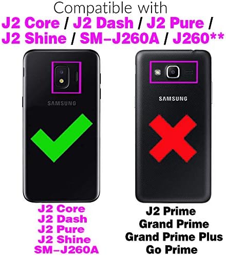 Калъф за телефон Samsung Galaxy J2 Pure J2 Основната J 2 Dash 2J Shine Седалките-портфейли с Предпазно фолио от Закалено Стъкло, Елегантен флип-надолу капачката, Клетка за карти J2Core J2Dash J2Pure J2Shine SM-J260A