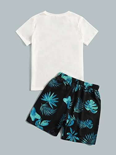 Комплект дрехи SHENHE Boy ' s от 2 теми, Тениска с къс ръкав и къси Панталони с графичен Тропически принтом за момчета