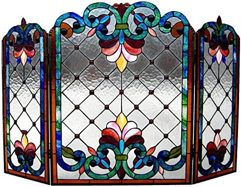 Клои Lighting 3шт Сгъваем Викториански Камина, екран Ширина 44 инча от стъкло Tiffany