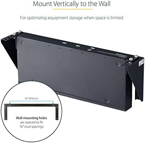 StarTech.com Скоба превключване на лентата за вертикално монтиране на стена 2U - Стоманена скоба за монтиране на багажник с оборудване за 19мрежов сървър и информационно о