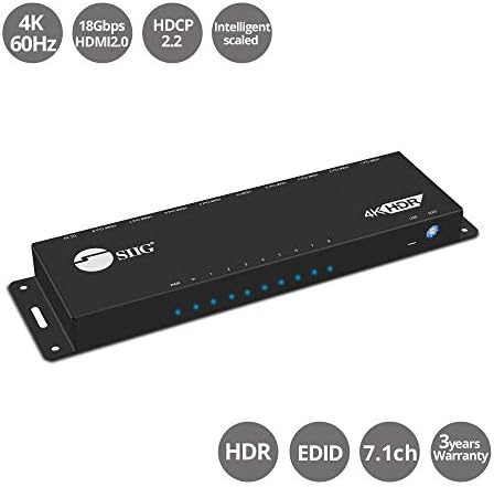 Сплитер SIIG 1x8 HDMI 4K @ 60Hz HDR с управлението на EDID | YUV 4: 4: 4 8-битов | YUV 4: 2:0 10-битов | 2.0 HDMI, HDCP 2.2, 18 gbps Автоматично мащабиране, ниска консумация на енергия, каскадируемый, с възможност за