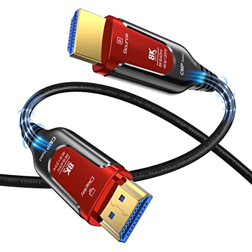 Оптичен кабел DGHUMEN 8K HDMI 2.1 с номинално напрежение (CMP) 50 метра, поддържа сверхвысокую скорост HDR 8K @ 60Hz, динамичен HDR 4K @ 120Hz 48 gbps-съвместим с PS5, Xbox Series X, UHD ТЕЛЕВИЗОР-Червен
