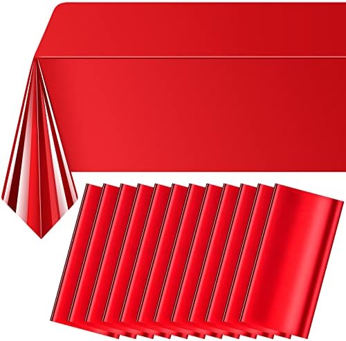 12 опаковки Пластмасова Покривка от Червено Фолио, Правоъгълна Лъскава Метална Покривка цвят, Еднократно Празнично Покритие за плот на Абитуриентски бал, Сватба, Р?