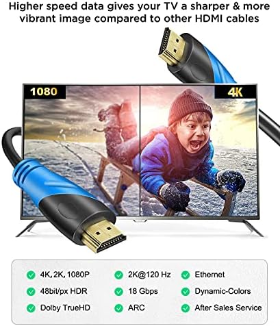Кабел Rommisie 4K, HDMI 150 фута (HDMI 2.0, 18 gbps) Сверхскоростные Позлатени конектори, възстановяване на звука през Ethernet, Видео 4K, FullHD1080p 3D Съвместима с Xbox, Playstation Arc, PS3 PS4, PS9, HDTV за PC