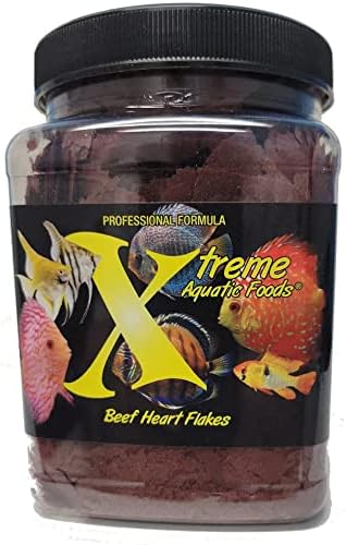 Фураж за риба с люспи от говеждо сърце Xtreme - Формула с високо съдържание на протеини и хранителни вещества за тропически и сладководни аквариуми, подпомага растежа,