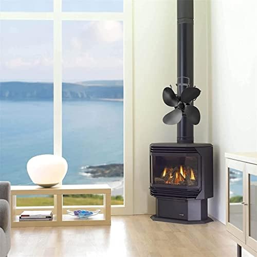 UXZDX CUJUX Вентилатор за печка с 4 остриета + Термометър, Работещ от топлина, Вентилатор за дървени стенни печки, Окачен вентилатор за печката (Цвят: черен размер: 180x110x105 мм)