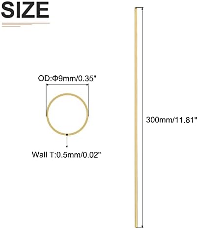 Латунная тръба DTGN 9 mm x 0,5 mm x 300 mm (ODxWall TxL) - 3 опаковки - подходящо за декоративна рамка Направи си сам за машинно оборудване - Кръгла Метална тръба