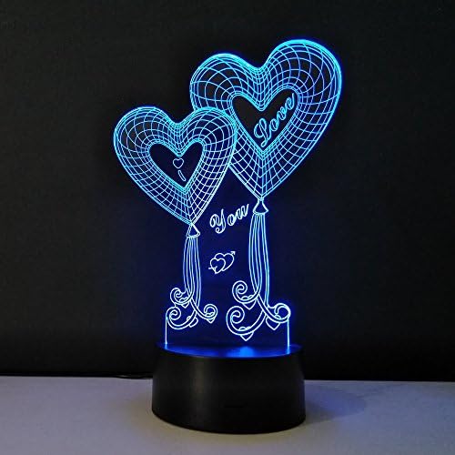 2 Любовни Сърце 3D Визуален Ефект 7 Цвята Промени USB Led нощна светлина Настолна Лампа за Подарък Гаджета Украса Любовни Сърца лека нощ