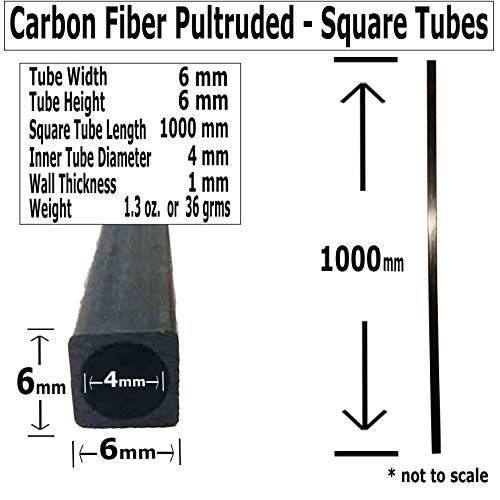 KARBXON – Тръба от карбон - 6 мм X 4 mm x 1000 mm – Разглобяема квадратна тръба с кухи кръгли център - Черно матово покритие - Пръти от чисто въглеродни влакна - за радиоуправля?