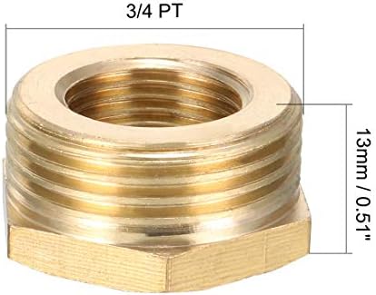 uxcell Месинг тръбен фитинг с резба 3/4 PT от външната страна на x 3/8 PT, от вътрешната страна на Адаптера с шестоъгълни облицовки