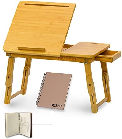 Сгъваема маса за лаптоп Morvat от бамбук с панти повърхността и Магнитна кутия, Регулируем бюро и малка странична тава за Спалнята, офиса и дивана, Настанява Книги, Тел