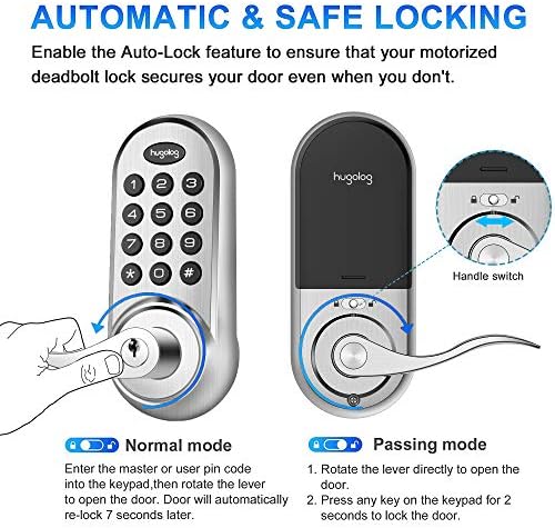 Електронно заключване-капаче Hugolog, Автоматично Заключване на вратите без ключ, Автоматично Заключване на вратите с клавиатура и дръжка, Лесен за инсталиране, Материал повишаване на сигурността за дома и офиса от