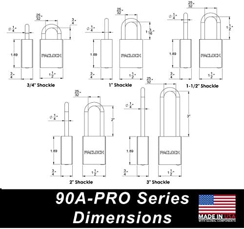 Окачени заключване серия 90A-PRO от PACLOCK, Купен в съответствие с американското законодателство, от нищото, анодизиран алуминий, 7-пинов цилиндър повишена сигурност с 1 ?