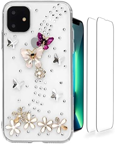 Калъф за телефон LUZiUN с блестящ дизайн, съвместим с iPhone 13 Pro - 3D Луксозен Защитен калъф Ръчна изработка за момичета и жени с блестящи побрякушками и защитно фолио за е?