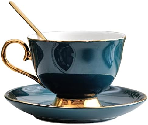 Чашата за кафе Тъмно Зелена Керамични Чашата за Кафе С Лъжица-Блюдцем, Чаени Чаши от Костен Порцелан, Набор от ястия, Порцеланова чаша за Закуска, Млечна чаша (Цвят: B размер: 200 ~ 230 мл)