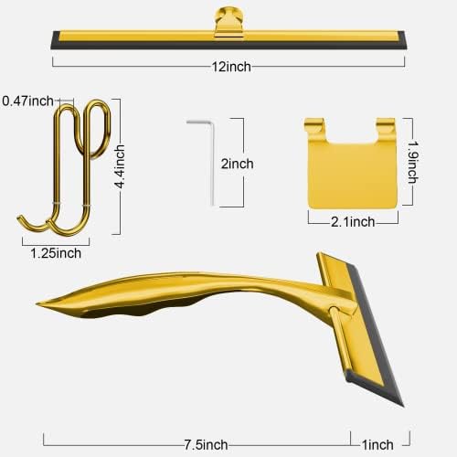 TOOVEM 12-Инчов Стъргало за Душ за Стъклени Врати, прозорци, Баня, Предното стъкло на Колата, Инструменти за Почистване на Душата с S-Образно една кука, Квадратен Лепкава Кука (Златен)
