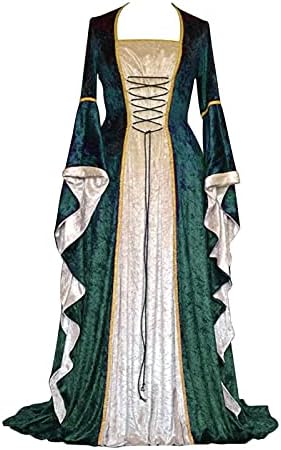 Рокля от епохата на възраждането ZEFOTIM Женски свободно рокля-тръба с дълъг ръкав в ретро стил, за cosplay, елегантна вечерна клуб рокля, рокля Макси
